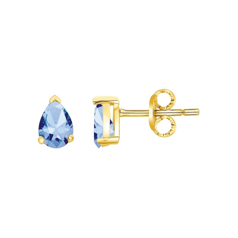 Boucles d'oreilles clous en Plaqué Or avec spinelle bleu topaze
