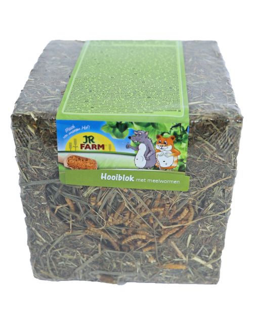 Jr Farm Hooiblok Met Meelwormen - Ruwvoer - 13 x 13 x 13 cm 125 g