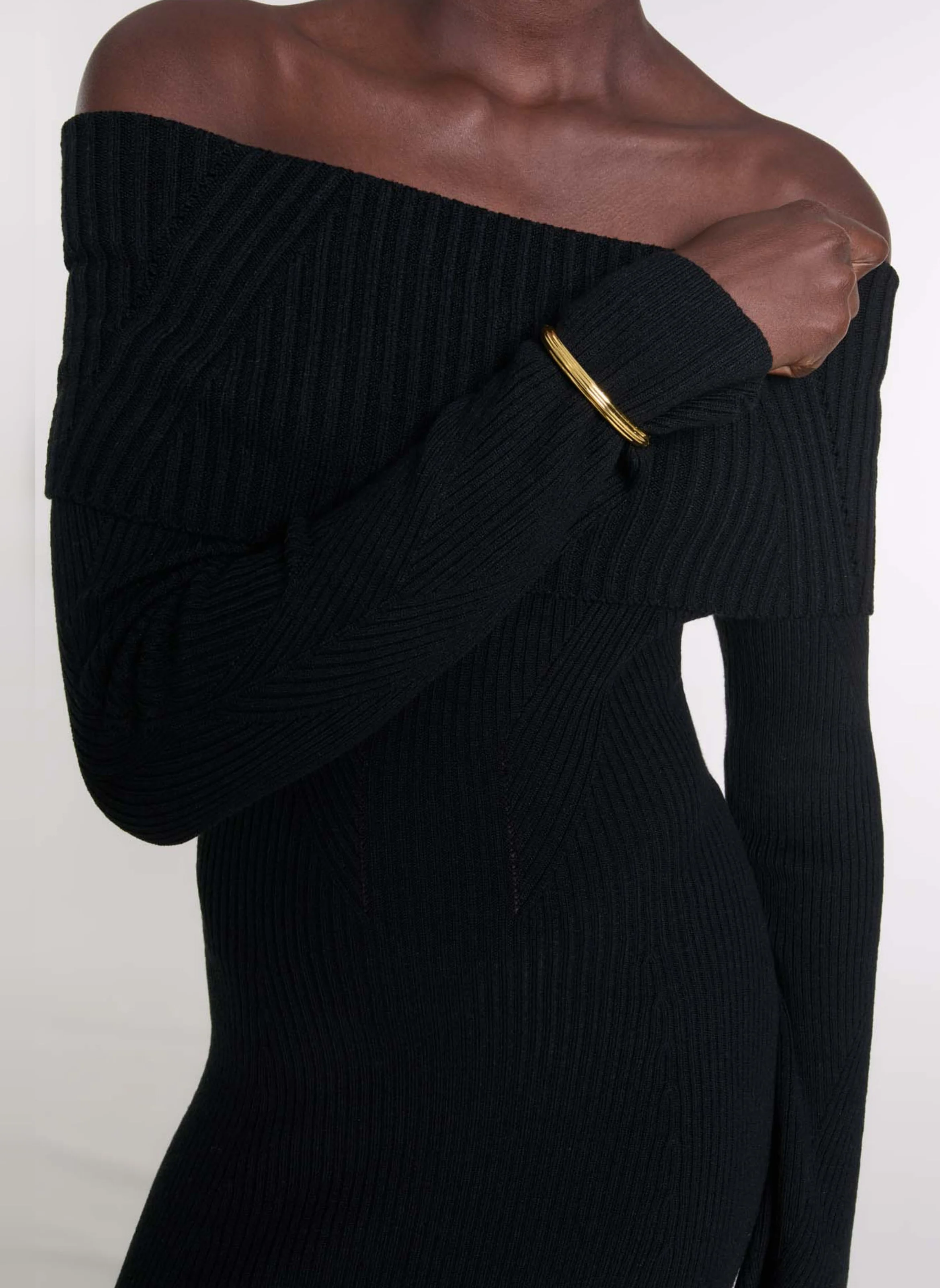 Robe longue col bardot | Noir
