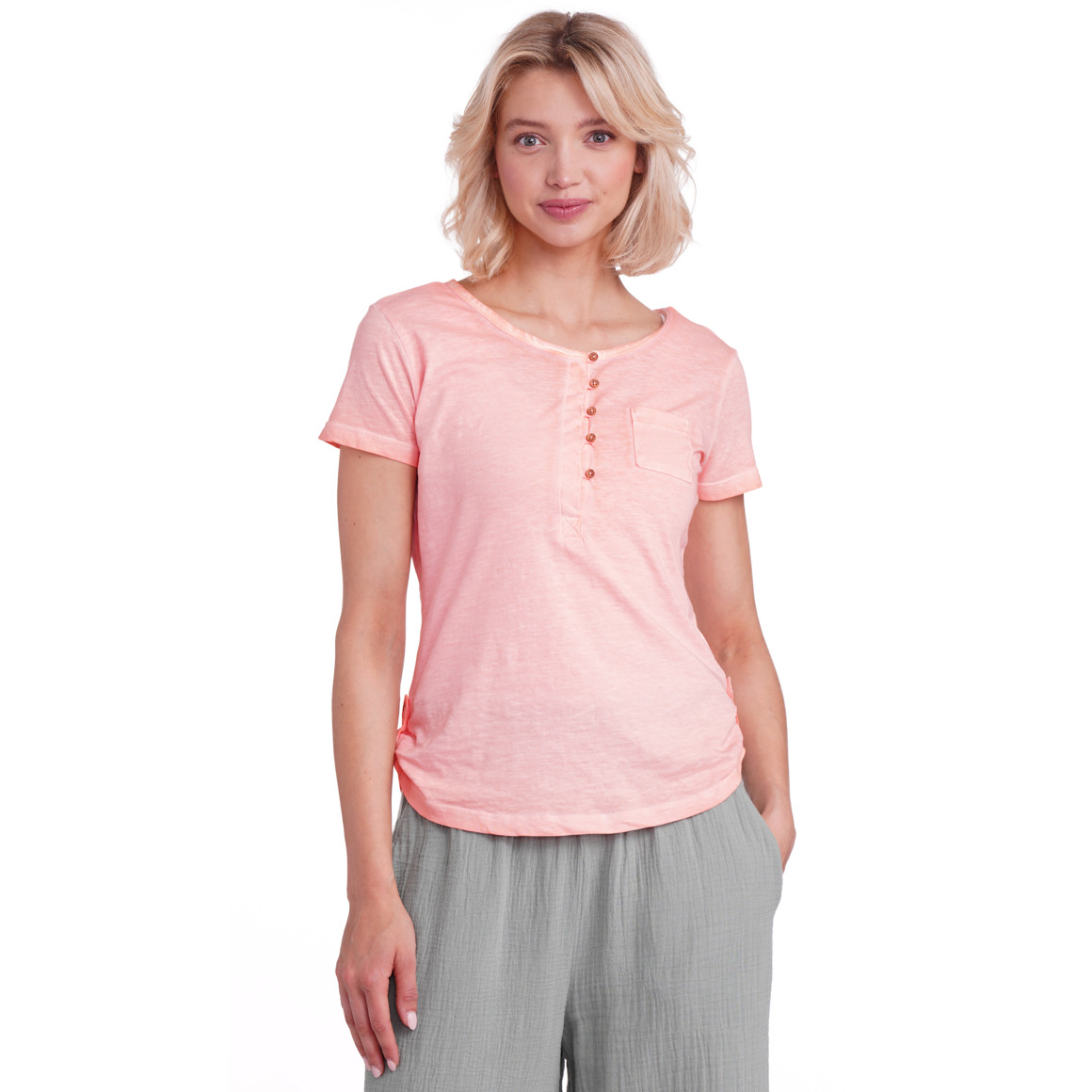 Gina Damen T-Shirt mit Knopfleiste rosa