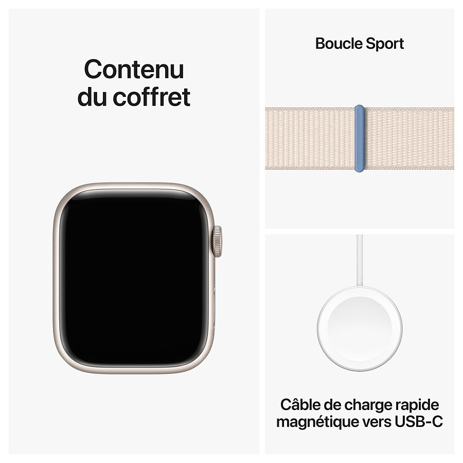 Apple Watch Series 9 GPS + Cellular - Aluminium Lumière Stellaire - Bouclet Sport - 45 mm