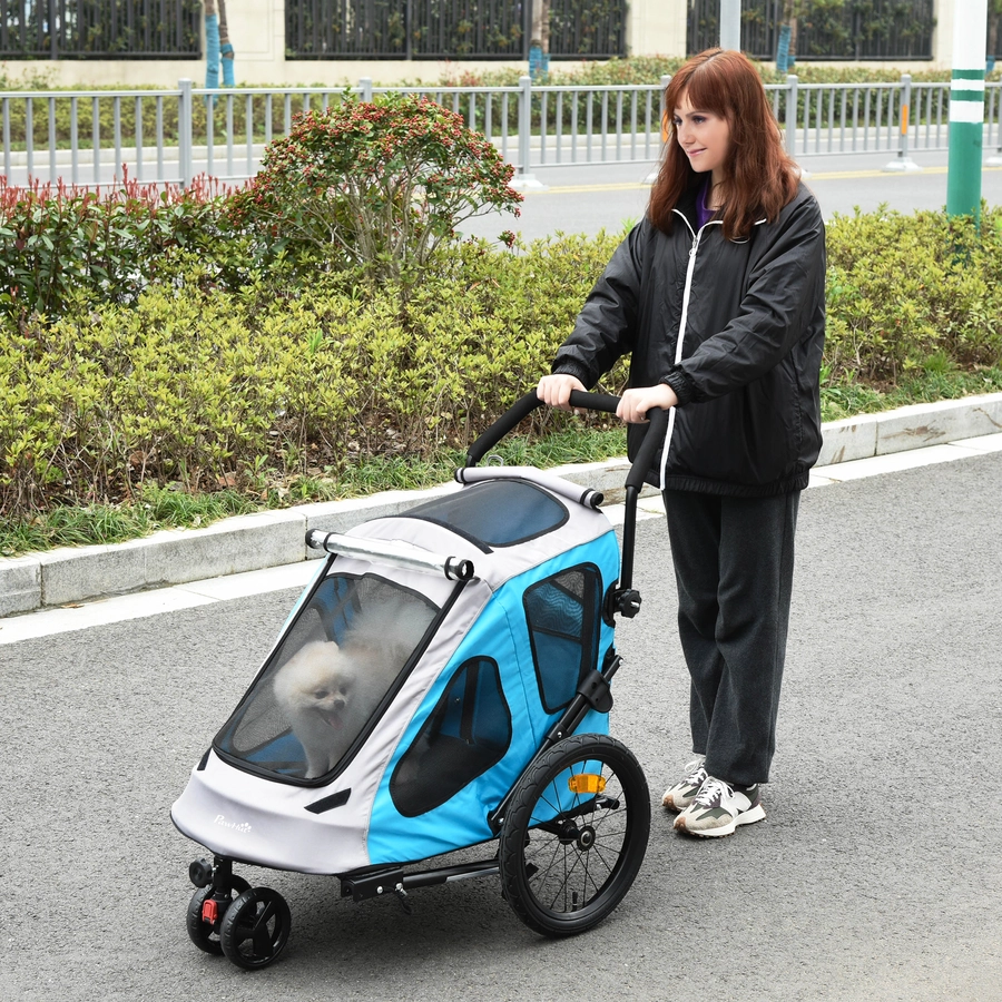 PawHut Fahrradanhänger für Hunde blau, grau, schwarz