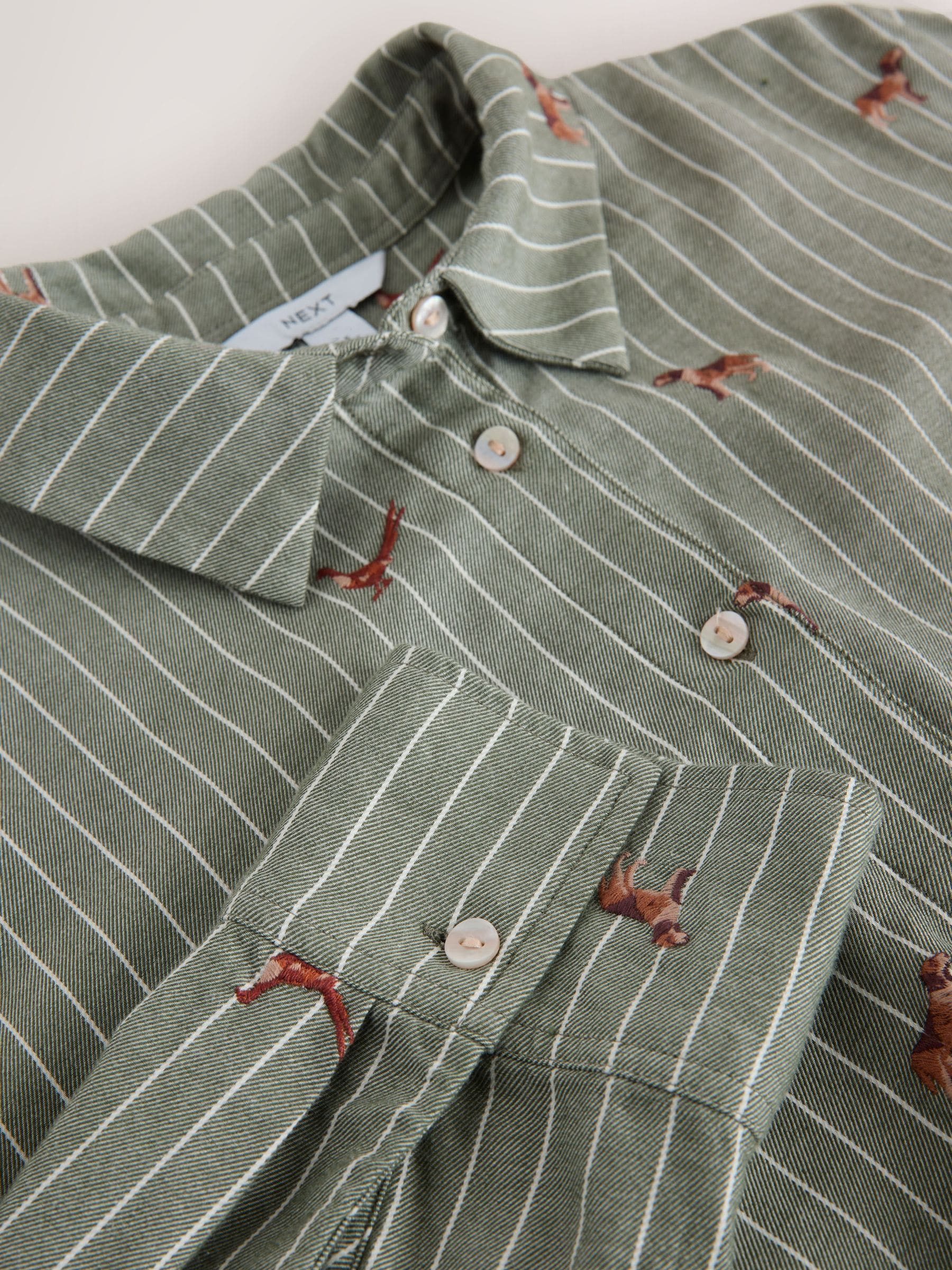 Groen/wit gestreept - Conversational Embroidered Long Sleeve Shirt