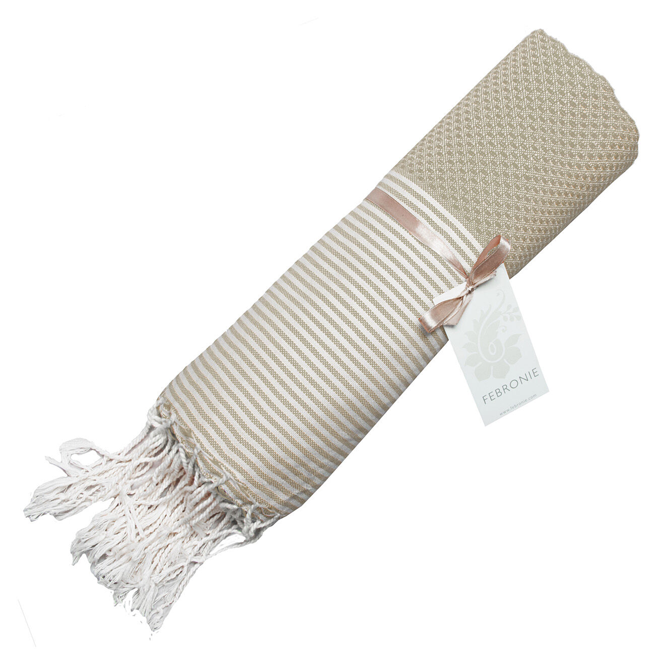 Febronie Fouta Nid d'Abeille Ibiza taupe clair/blanc - 100x200 cm