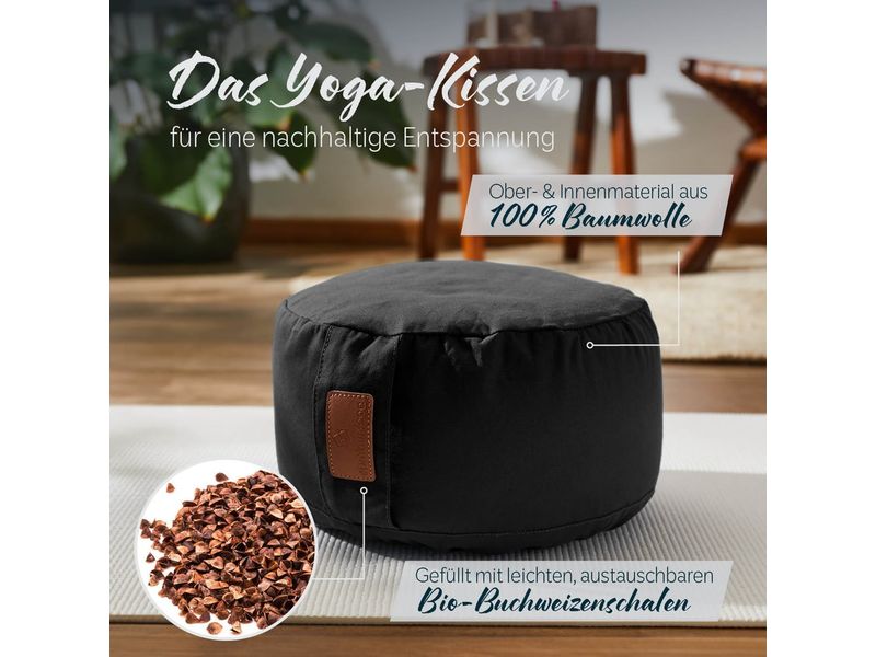 DoYourYoga Yoga-Kissen Vishnu Buchweizenschalen, Schwarz Yogarolle