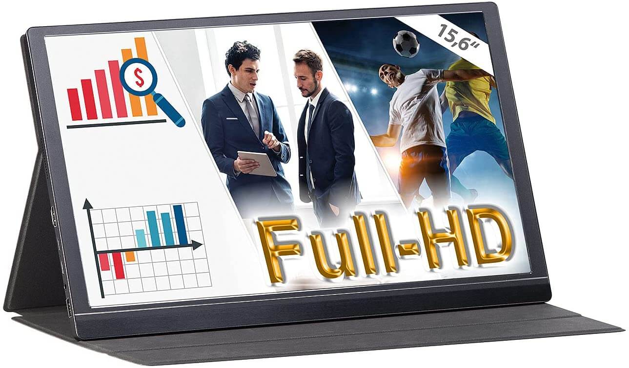 Auvisio EZM-210 (ZX-5076-675) + WLAN-Stick Tragbarer Monitor Mobiler Full-HD-IPS-Monitor, 39,6 cm 15.6