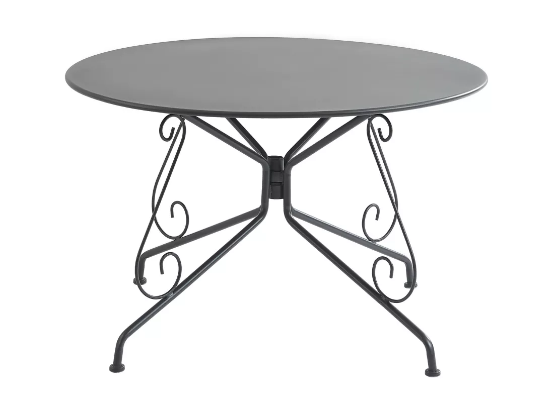 Salle à manger de jardin en métal façon fer forgé : une table D.120cm et 4 chaises empilables - Anthracite - GUERMANTES de MYLIA