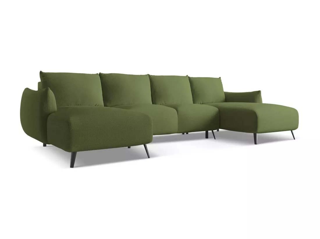 Canapé d'angle panoramique convertible en tissu chenille - bouteille verte - MALIE