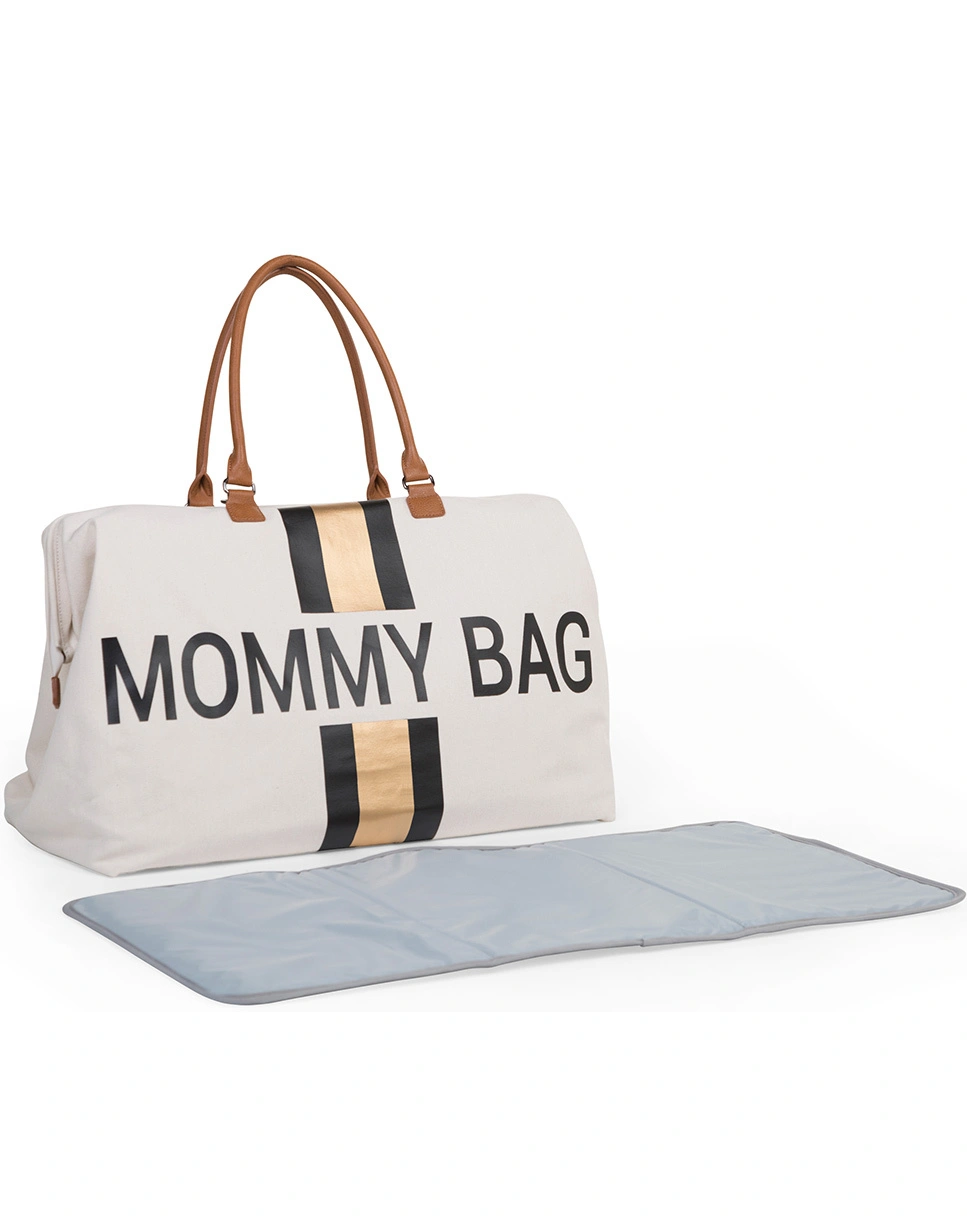 Wickeltasche MOMMY BAG GOLDSTRIPE (55x30x40) in offwhite