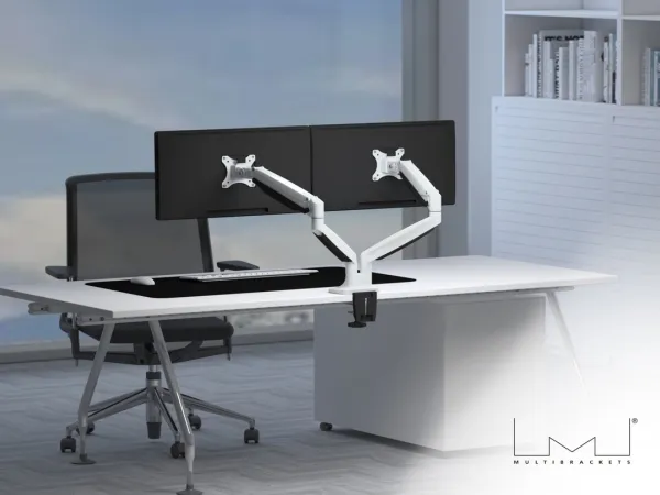 Multibrackets M Deskmount Gas Spring Dual - Monteringssæt (bordmontering, 2 artikulerende arme) - for 2 LCD displays - stål, højglansaluminium - hvid - skærmstørrelse: 15