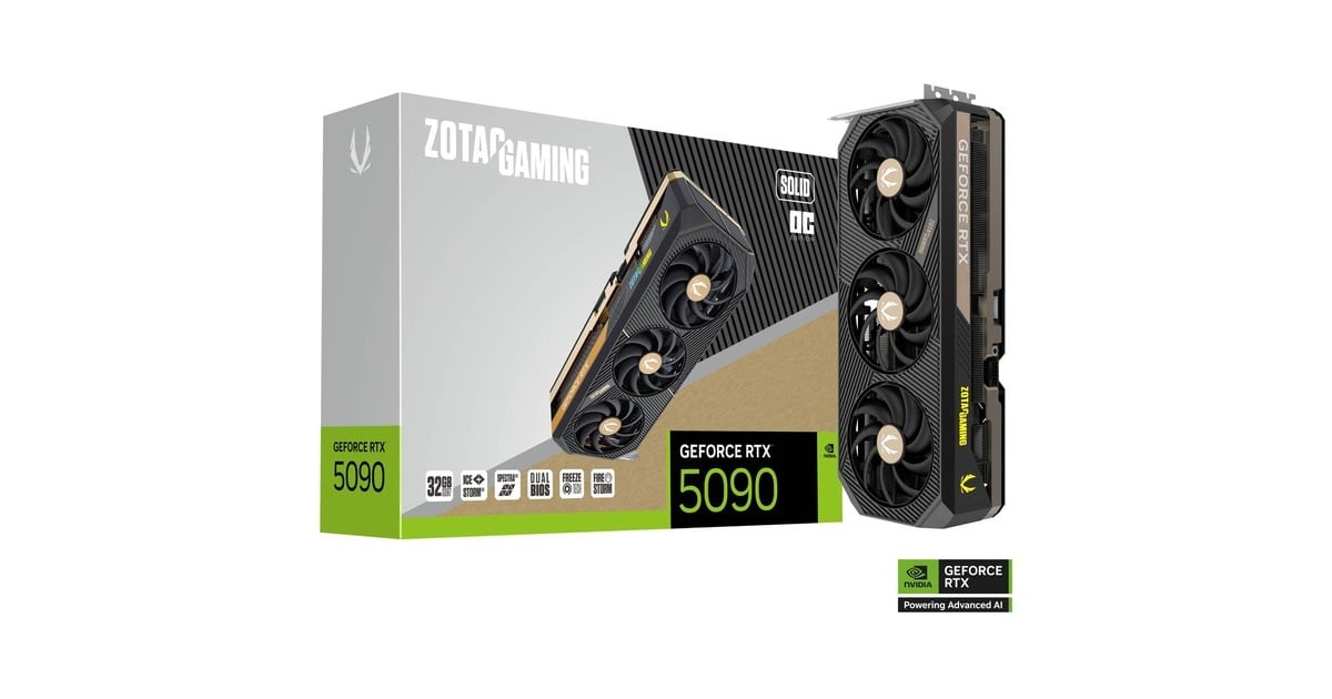 ZOTACGeForce RTX 5090 SOLID OC grafische kaart  (DLSS 4, 3x DisplayPort, 1x HDMI 2.1)
