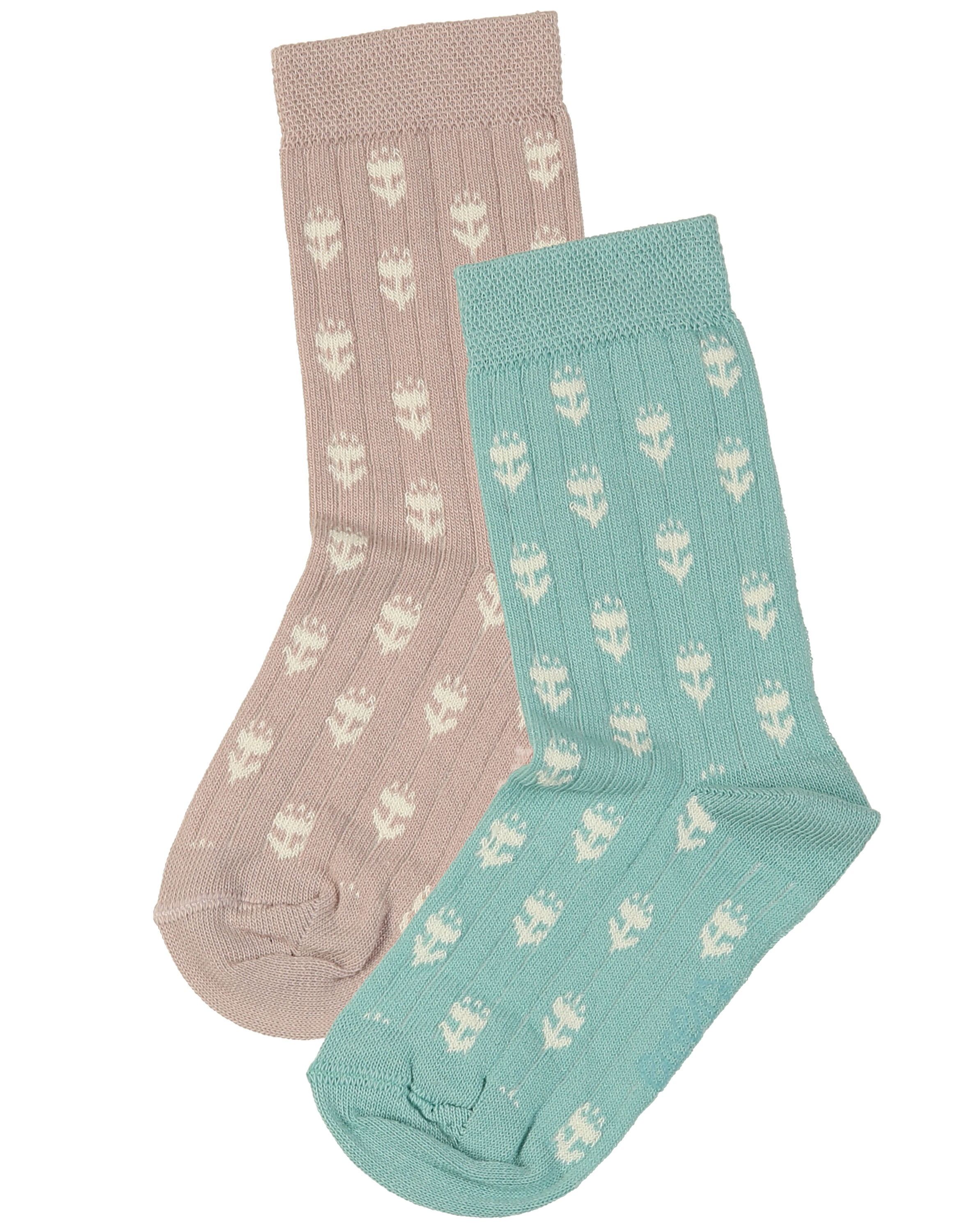 Socken BLÜMCHEN & RIPPE 2er-Pack in grün/rosa
