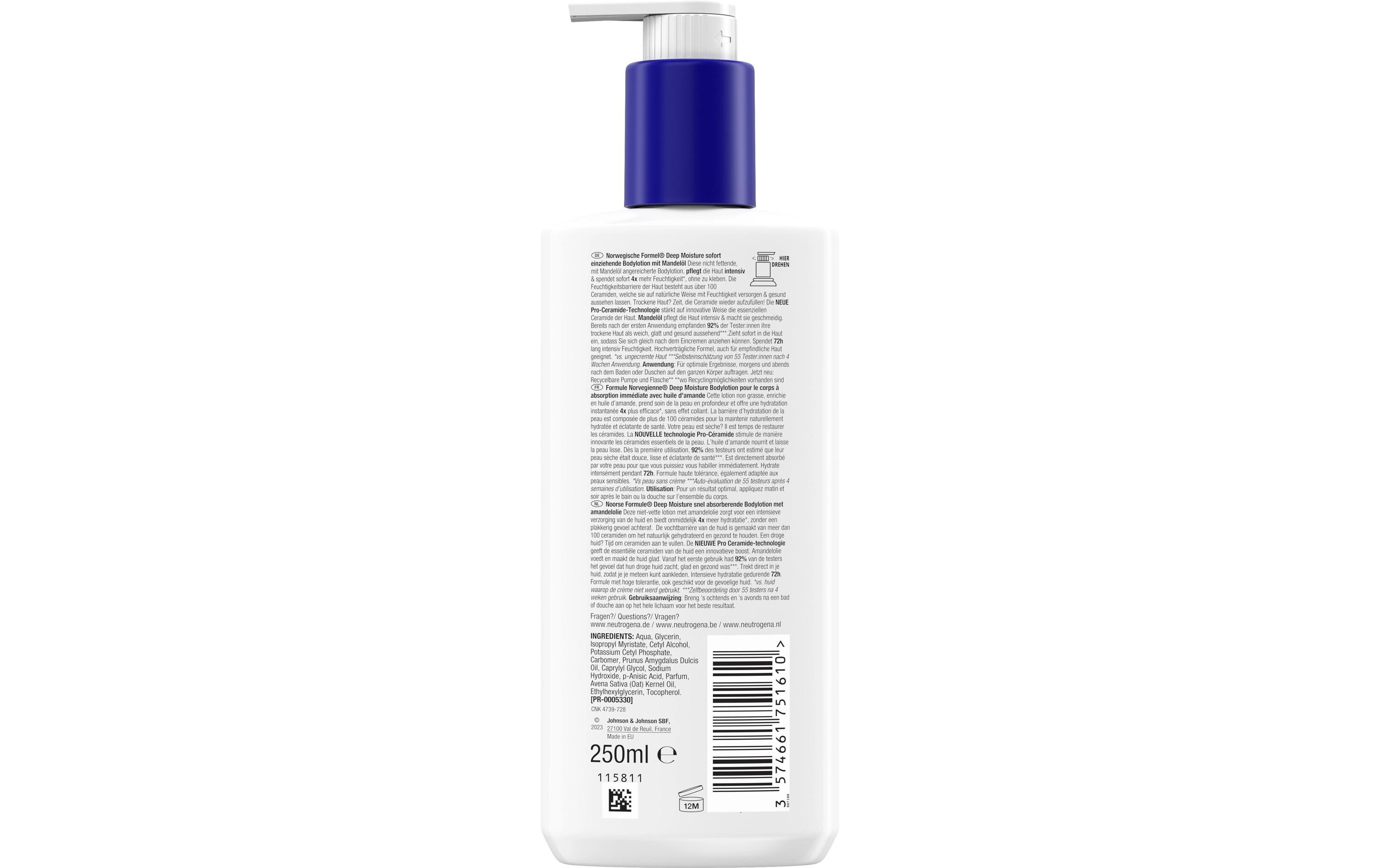 Body Lotion Deep Moisture Oil 250 mlKörperpflege mit nährendem Mandelöl für trockene und raue Haut