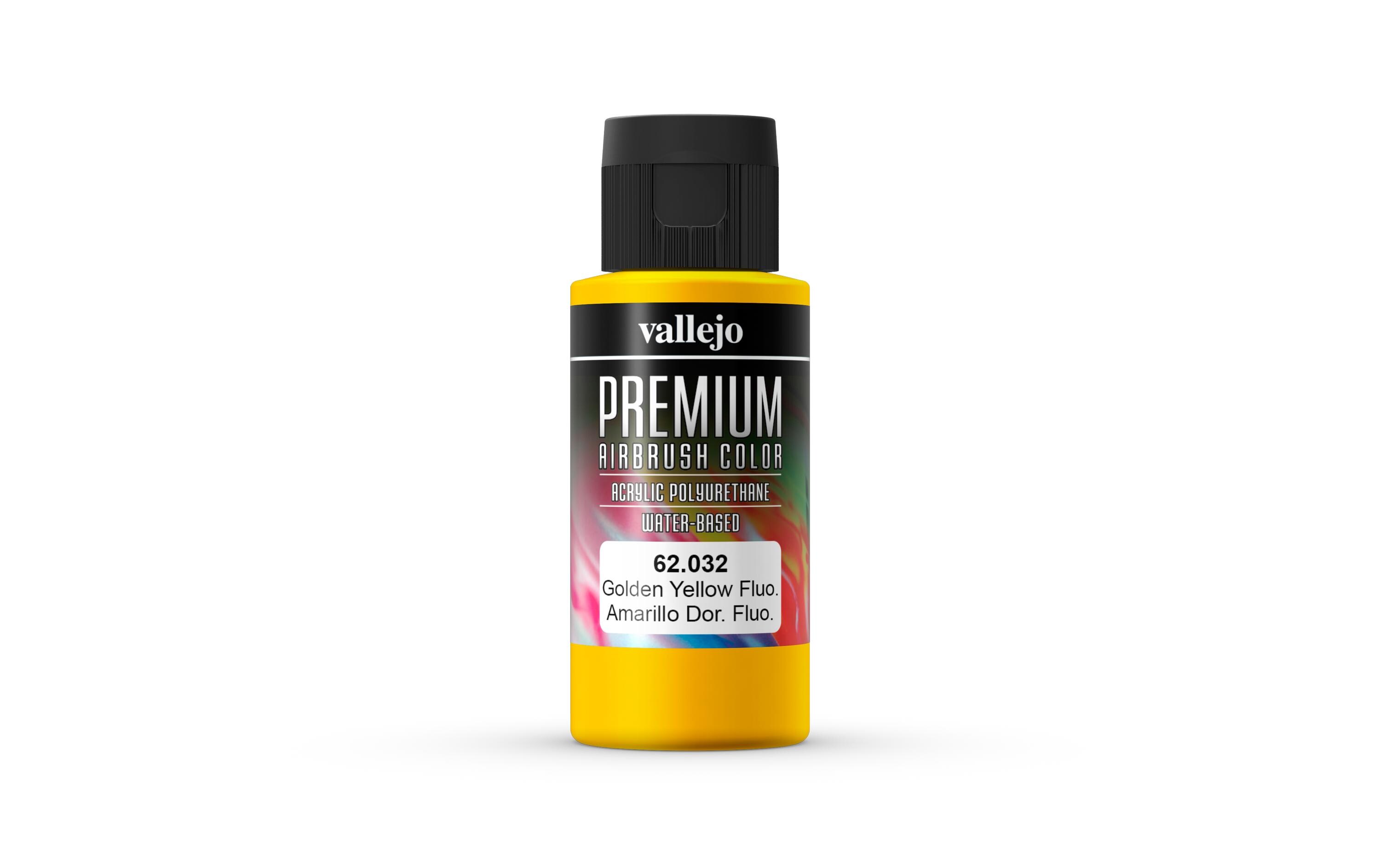 Airbrushfarbe Premium, Fluoreszierend, Gold-Gelb, 60 mlPremium Airbrush Farbe zum Lackieren von Lexan, Polycarbonat, Glasfaser, Metall und Polyethylene