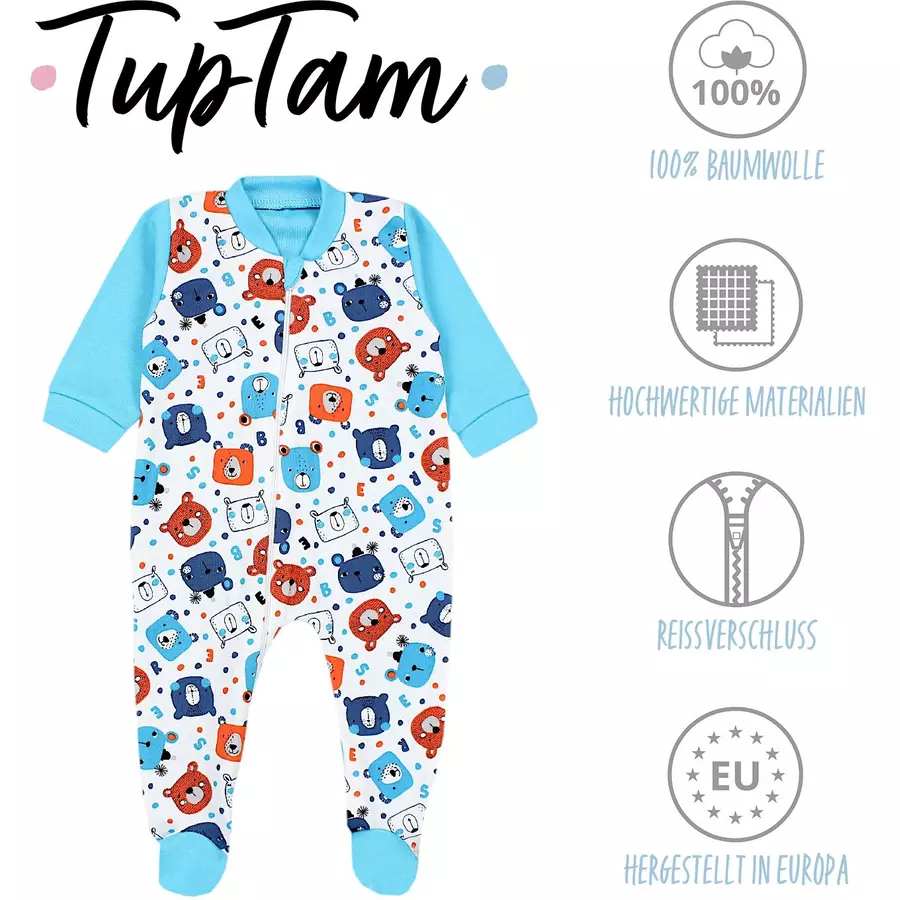 TupTam Baby Unisex Schlafstrampler mit Fuß 3er Pack blaugrau