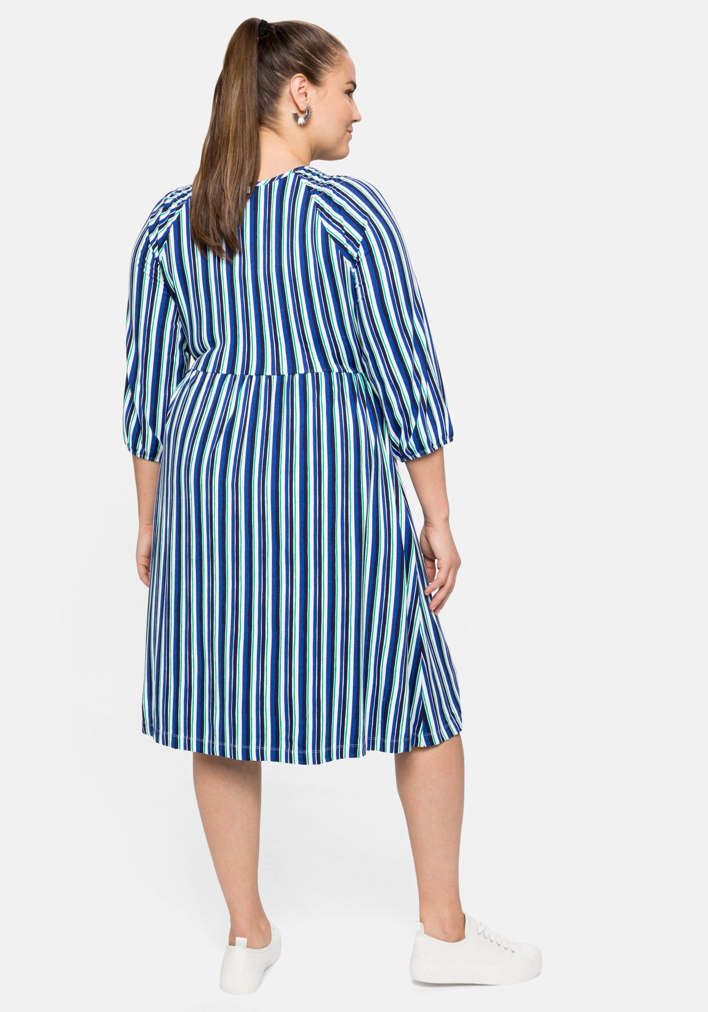 Jerseykleid mit Streifen, Bindeband am Ausschnitt