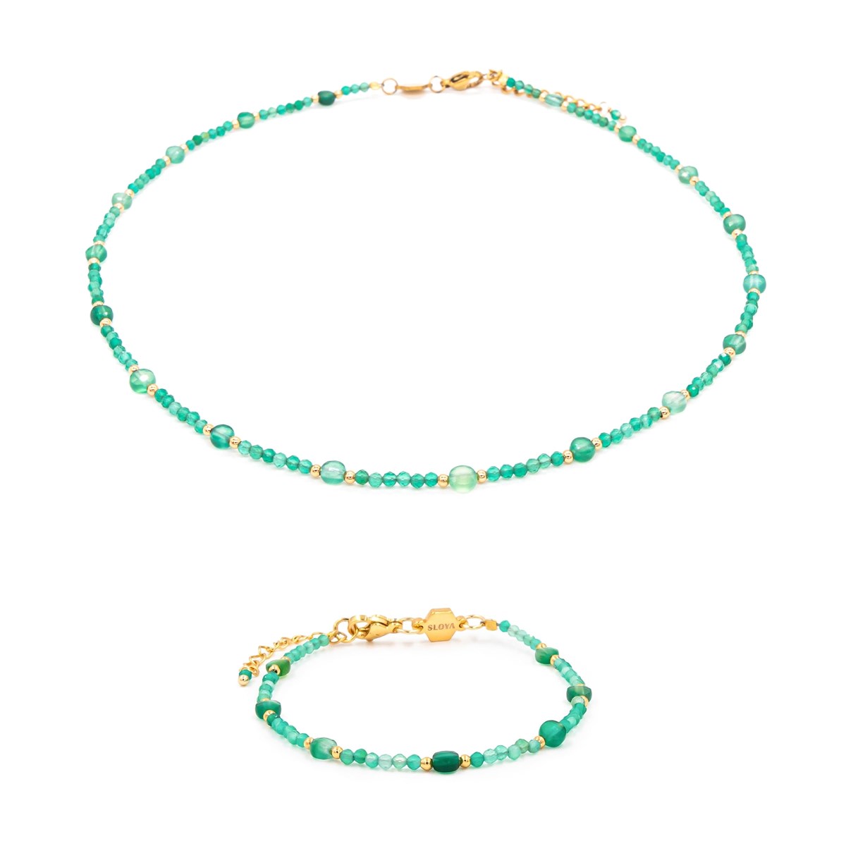 Collier et bracelet Paloma en pierres Agate Verte