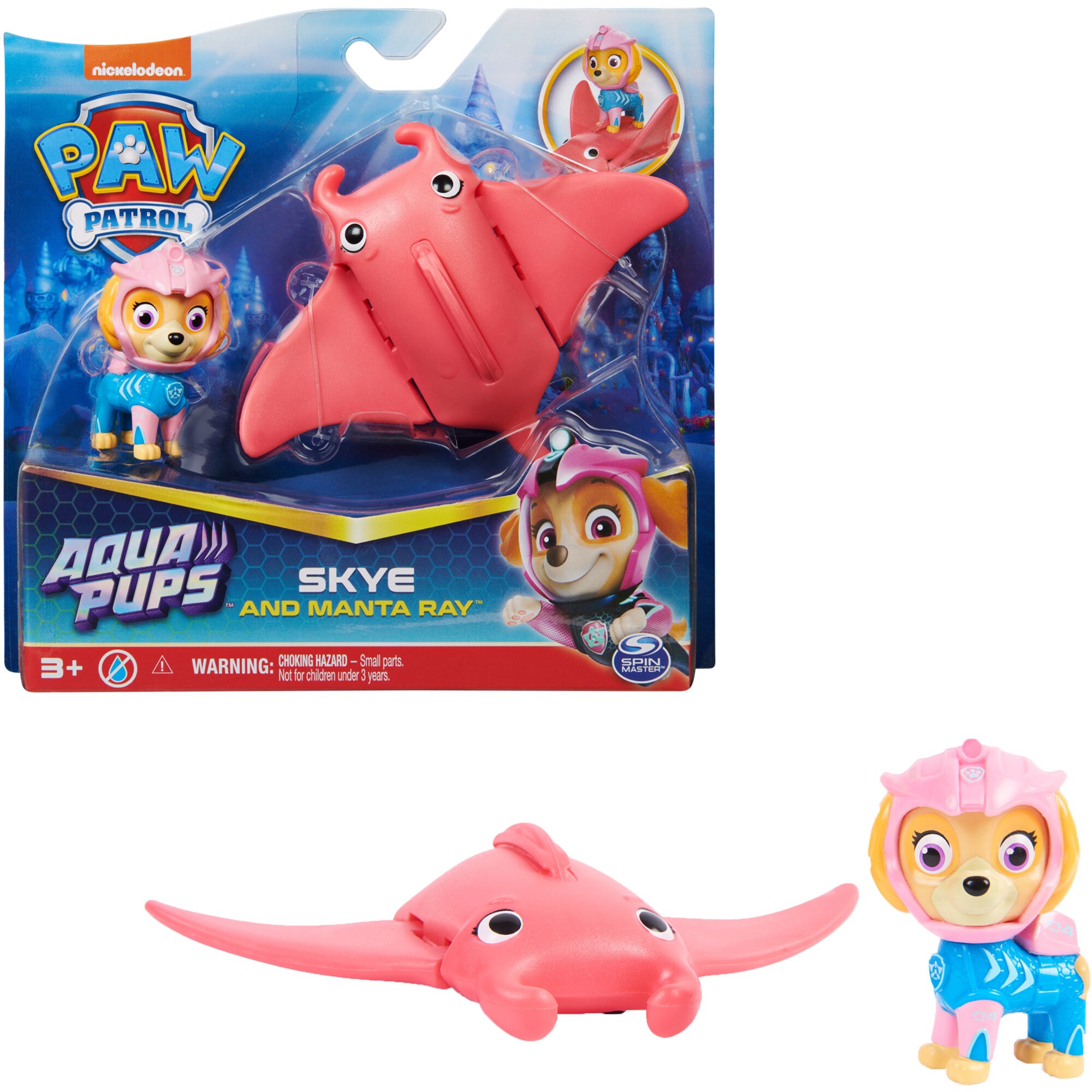 Spin Master Spielfigur Paw Patrol Aqua Pups - Hero Pups-Set mit Skye-Welpenfigur und Rochen-Figur