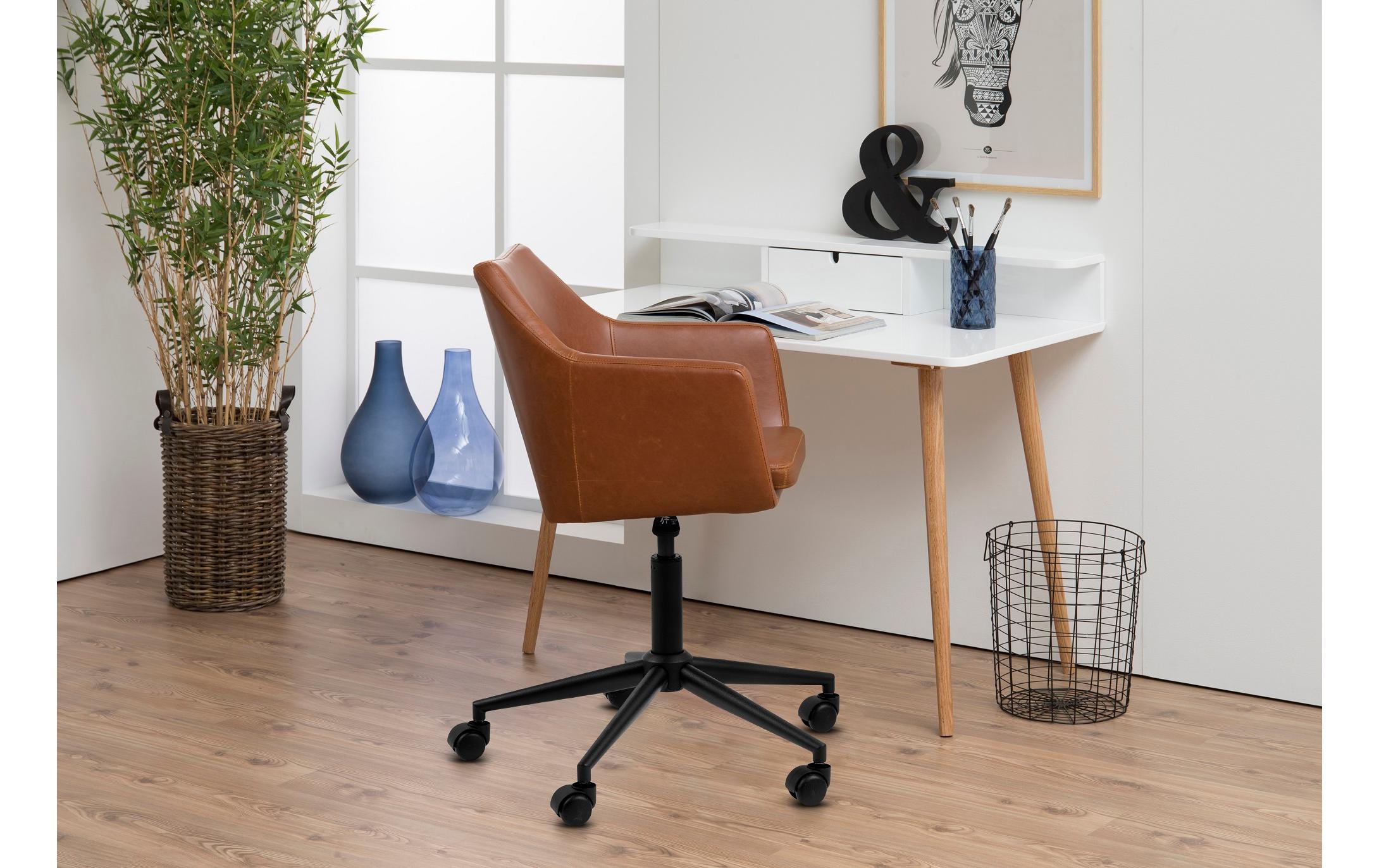 Bürostuhl Nora, mit Polsterrücken und Armlehnen, Cognac<br>Schreibtischstuhl im Leder look