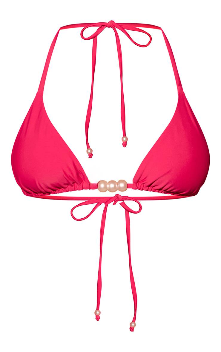 Fuchsia Haut De Bikini Triangle À Ornements De Perles Contrastées