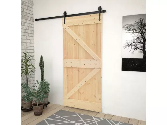 Porte coulissante avec kit de quincaillerie 90x210cm Pin massif
