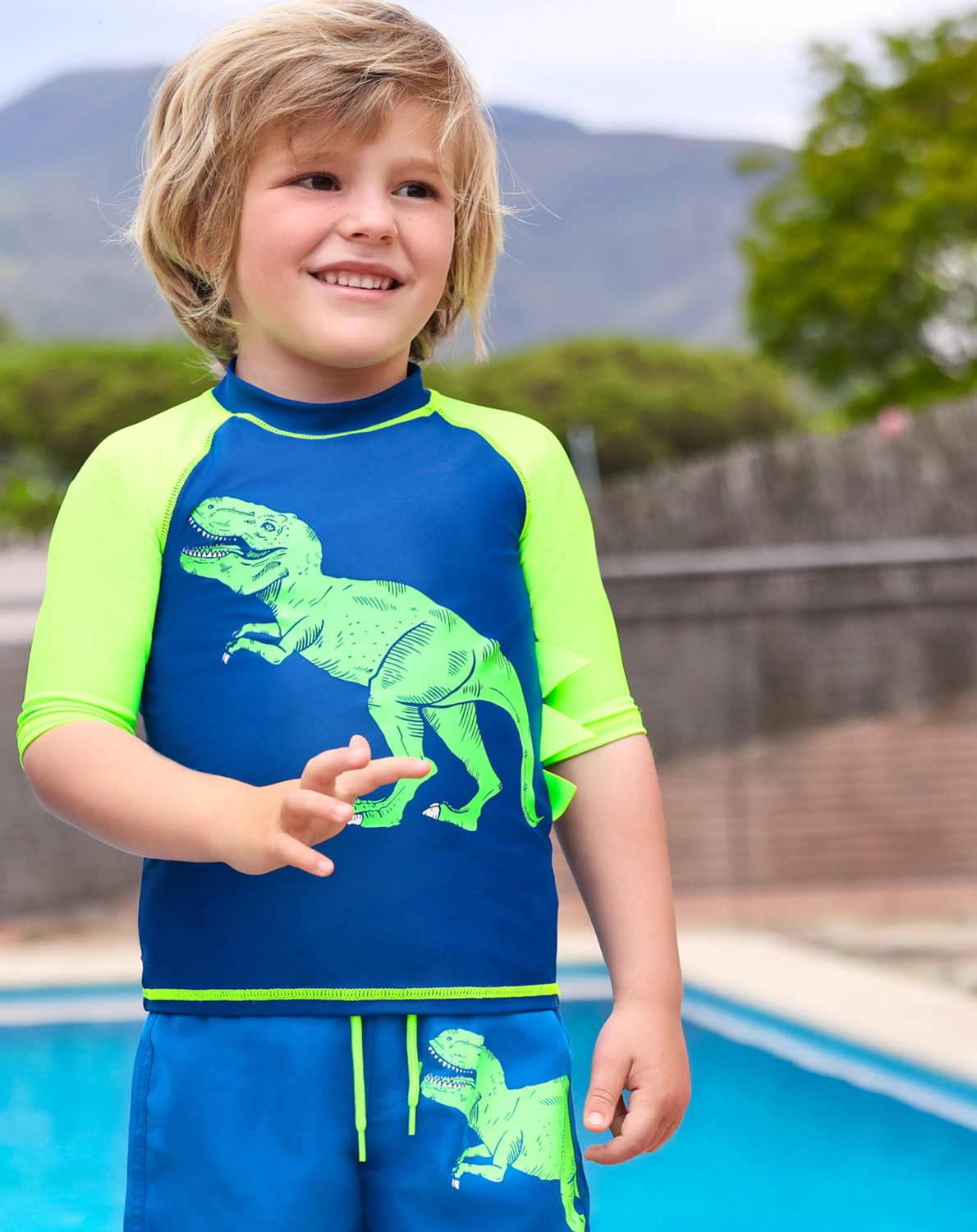 Langarm-Badeshirt DINO in blau