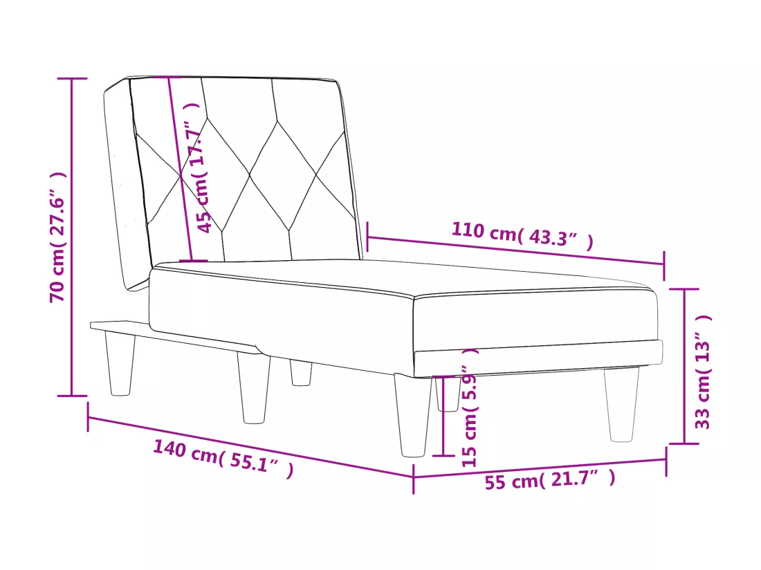 Chaise longue gris foncé tissu