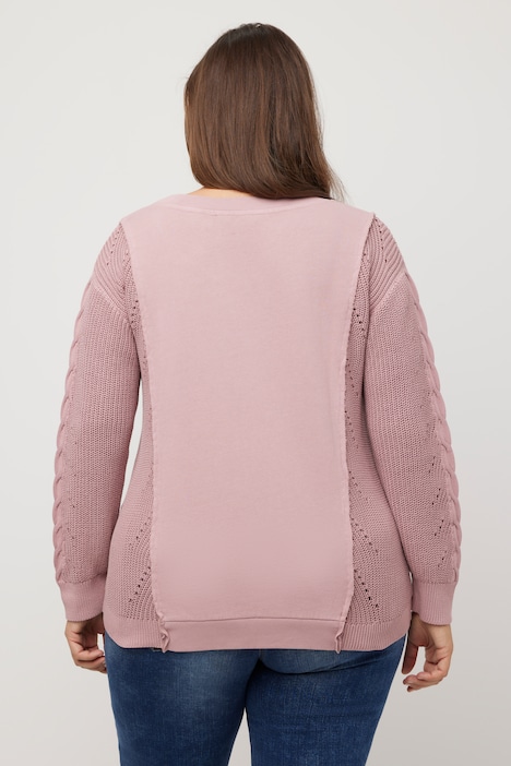 Sweatshirt, Strickeinsatz, Classic, Rundhals, Langarm