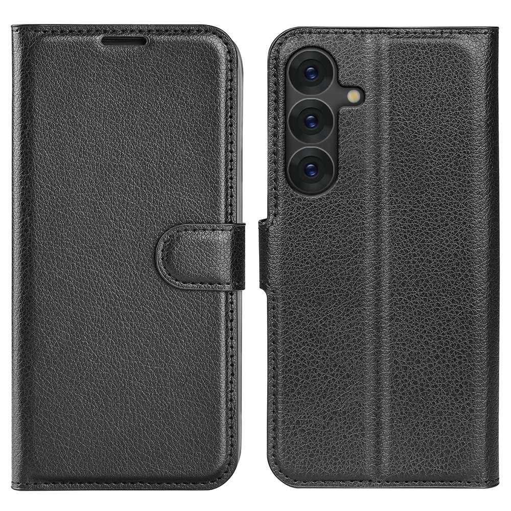 Samsung Galaxy S25  Plus Leder Tasche Flip Cover Litchi Look - Schwarz