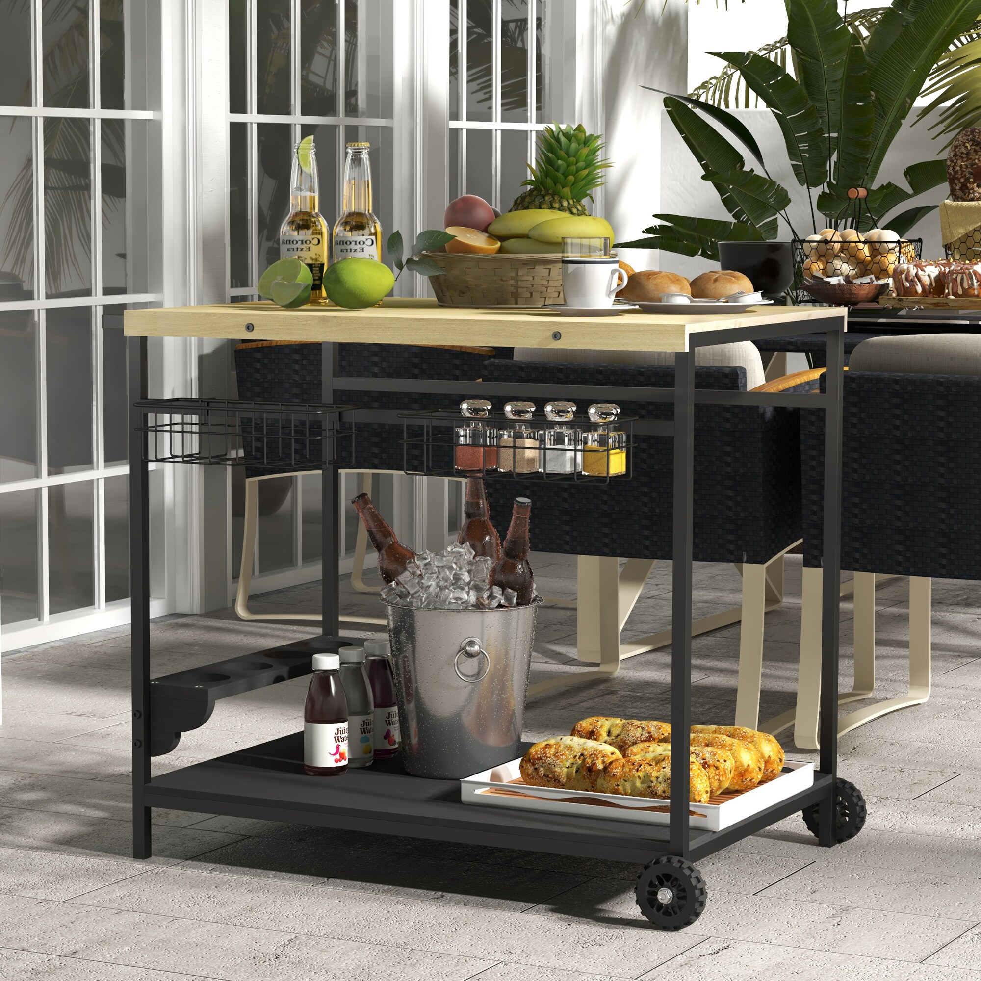 Outsunny Servierwagen mit 2 Ebenen natur 97,5L x 65B x 81H cm