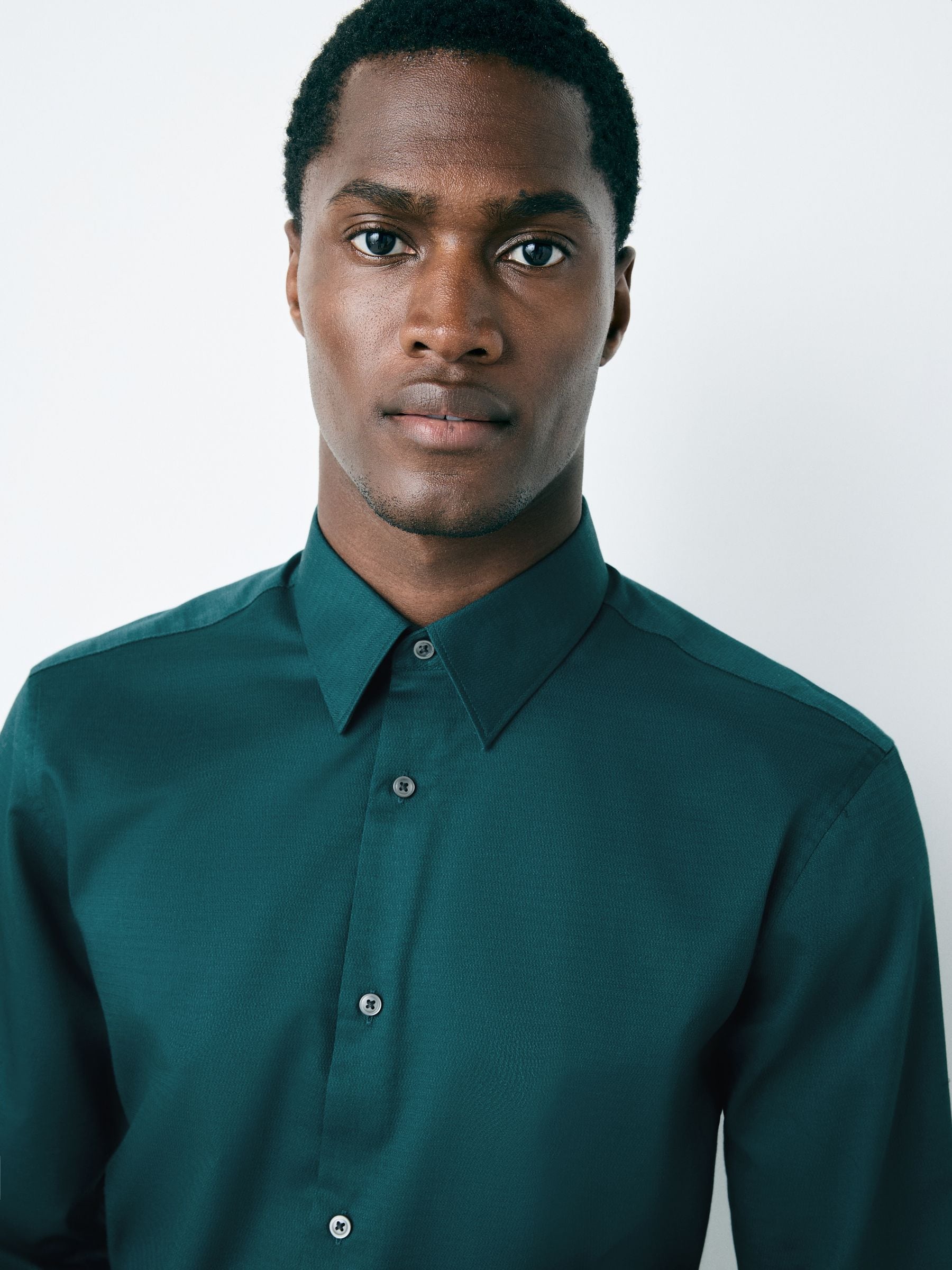 Blauwgroen - Normale Pasvorm - Onderhoudsvriendelijk, getextureerd, slim fit overhemd met enkele manchet