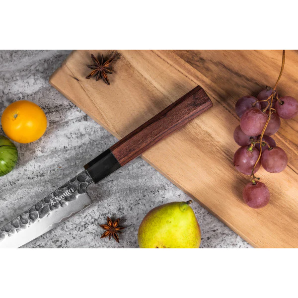 Couteau Sayuto Sequoia San Mai modèle universel 15cm brute de forge Sa