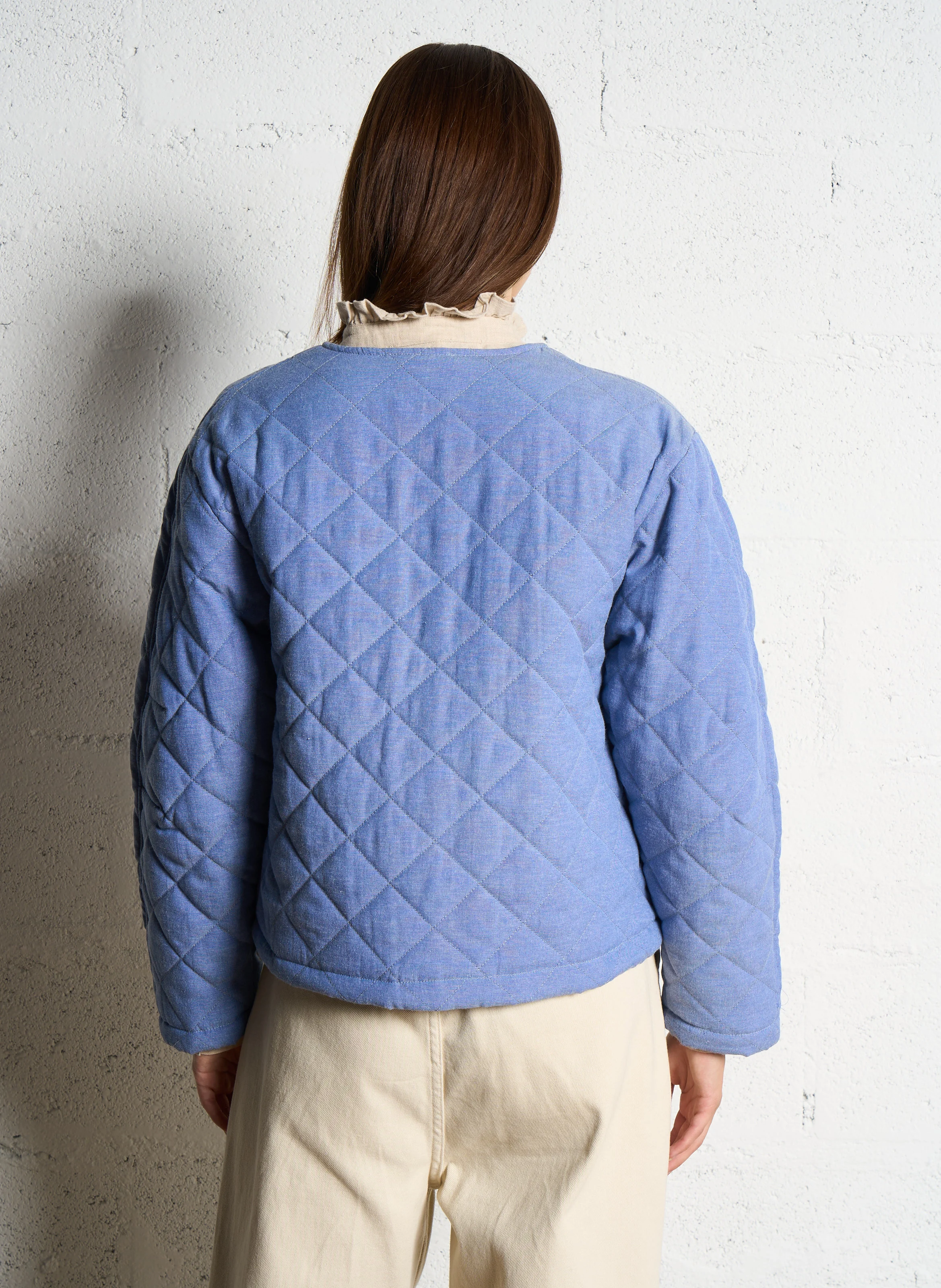 FLORENT - Veste col rond en coton mélangé | Bleu