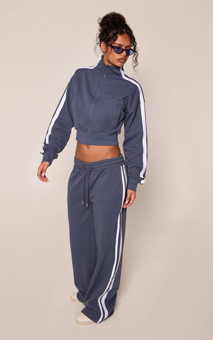 Bleu Marine Pantalon De Jogging Droit À Bandes Latérales