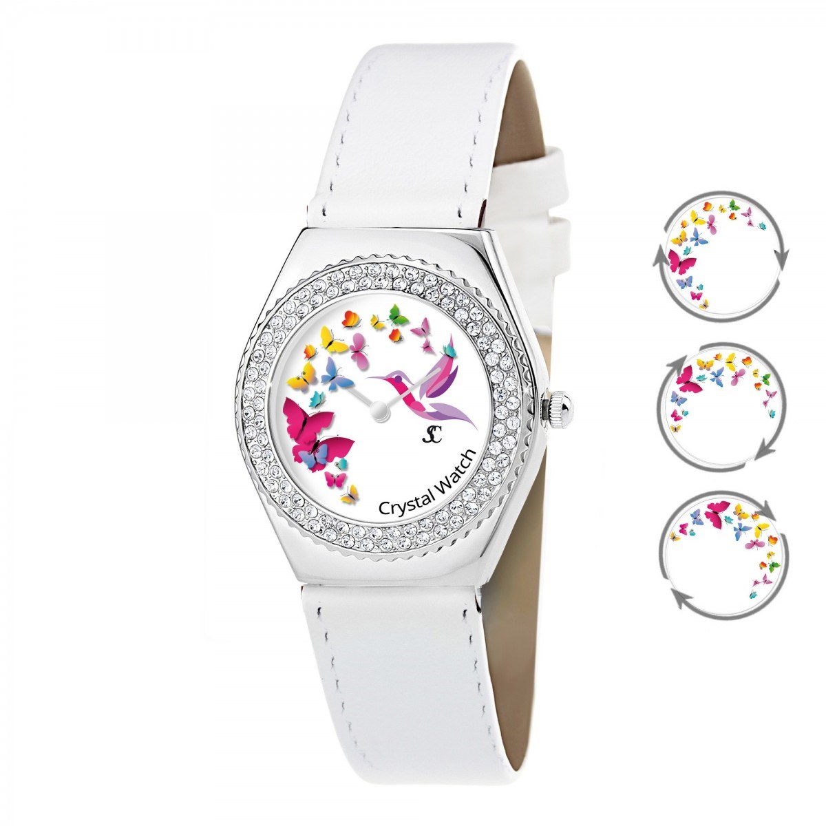 Montre Alysson papillons à mouvement tournant SC Crystal ornée de Cristaux scintillants