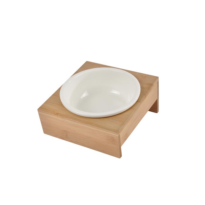 GAMELLE CERAMIQUE SUPPORT BAMBOU NATUREL D.16CM BLANC