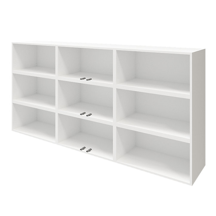 Buffet semi ouvert blanc 9 cases 6 portes grises claires mates GoodHome Atomia H. 112,5 x L. 225 x P. 37 cm