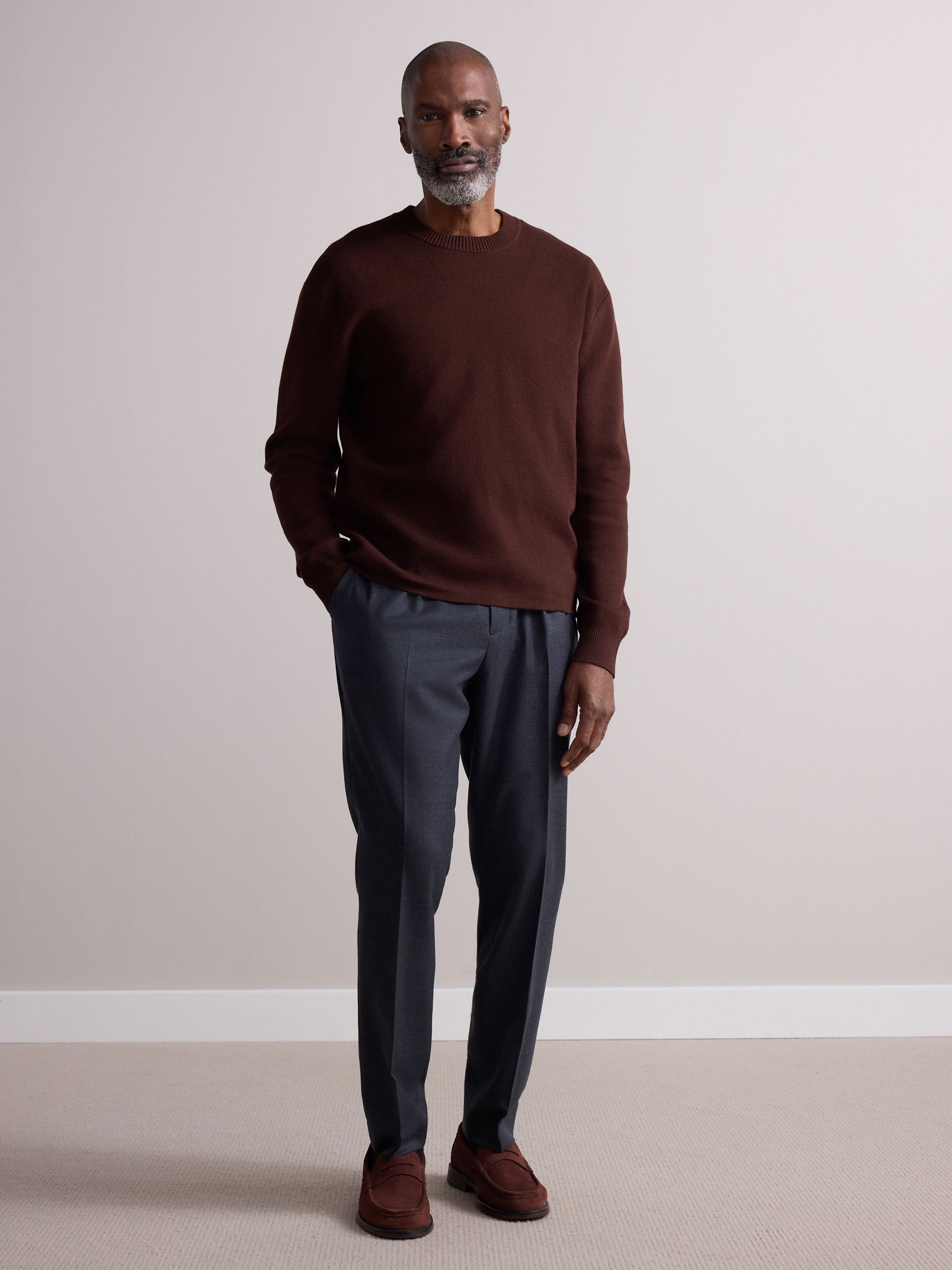 Antraciet - Wollen Rijke Slim Textuur Broek Met Zijverstellers
