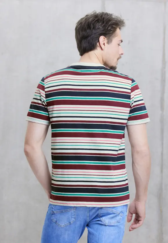 T-Shirt mit Streifenmix - putty beige