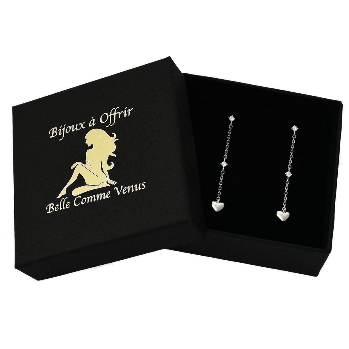 Boucles d'oreilles coeur oxyde de zirconium Argent 925 Rhodié