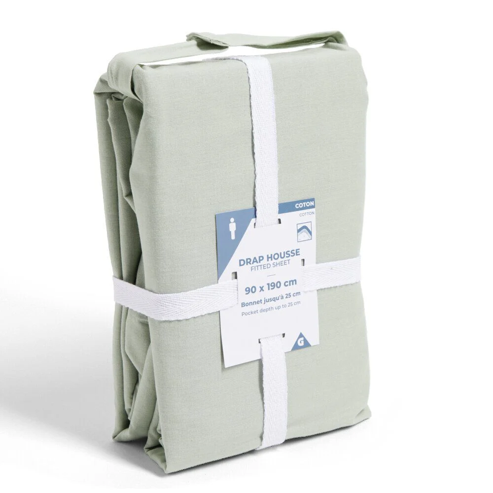 Drap housse 90x190cm 100% coton vert céladon