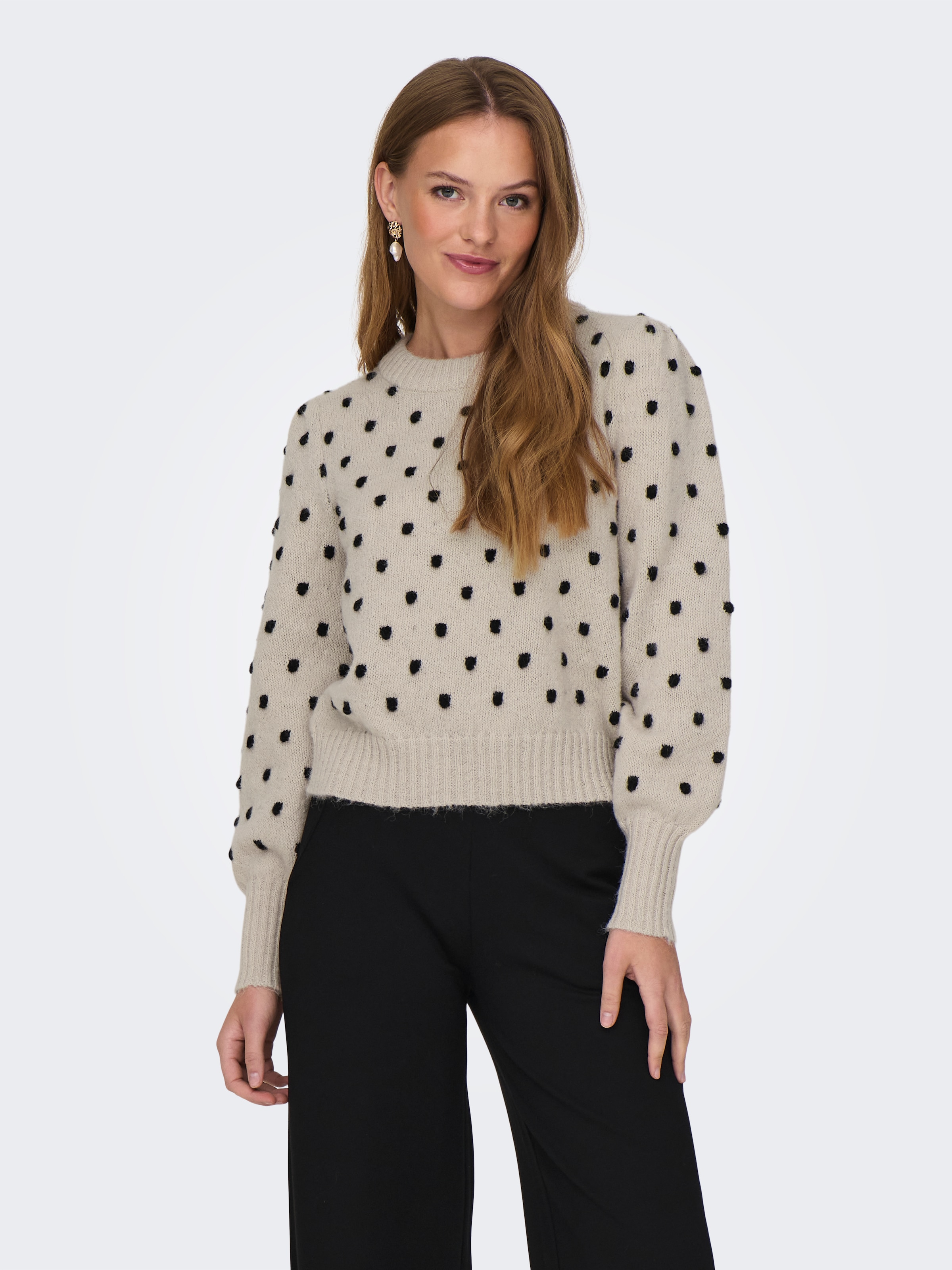 JDY Rundhalspullover »JDYSIGRID LIFE L/S ON PUFF PULL KNT NOOS«, in gepunkteter Optik