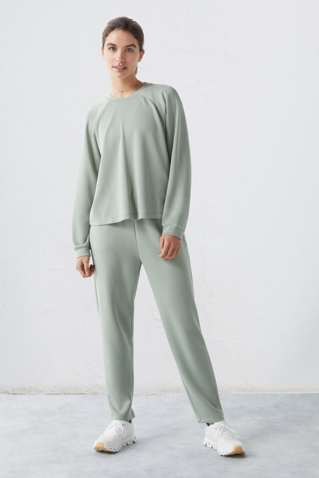 Sudadera felpa soft verde - beige