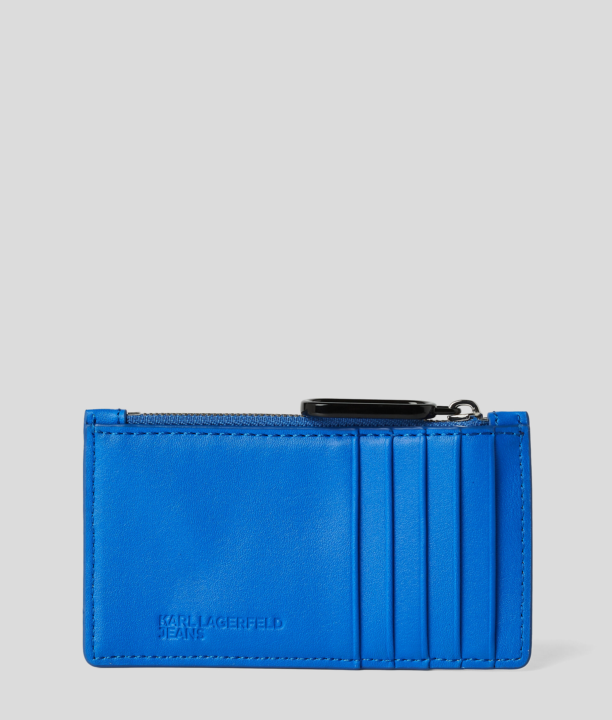 Porte-cartes zippé en cuir avec logo en relief