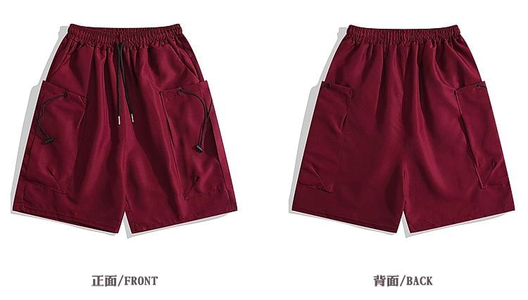 purplelouve - Effen cargoshorts met trekkoordtaille