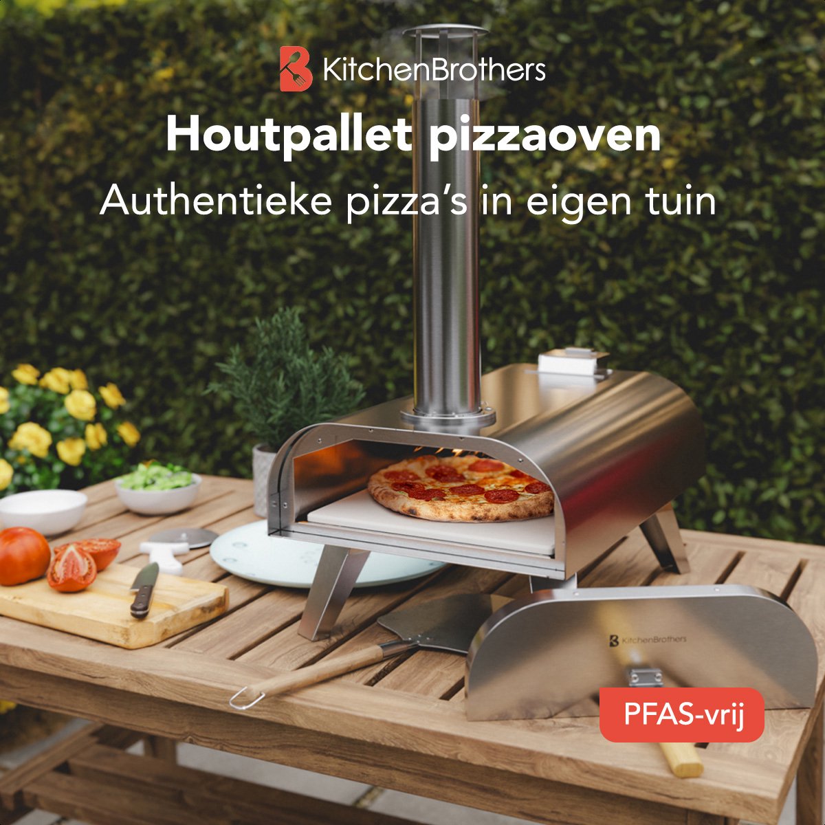 KitchenBrothers RVS hougestookte pizzaoven