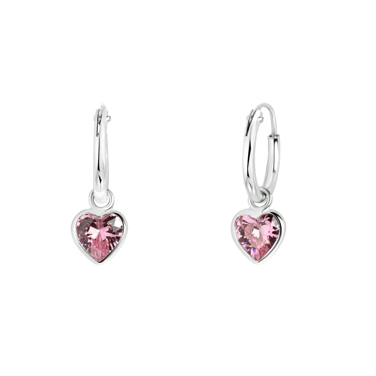 Zilveren goldplated oorringen met roze hartje