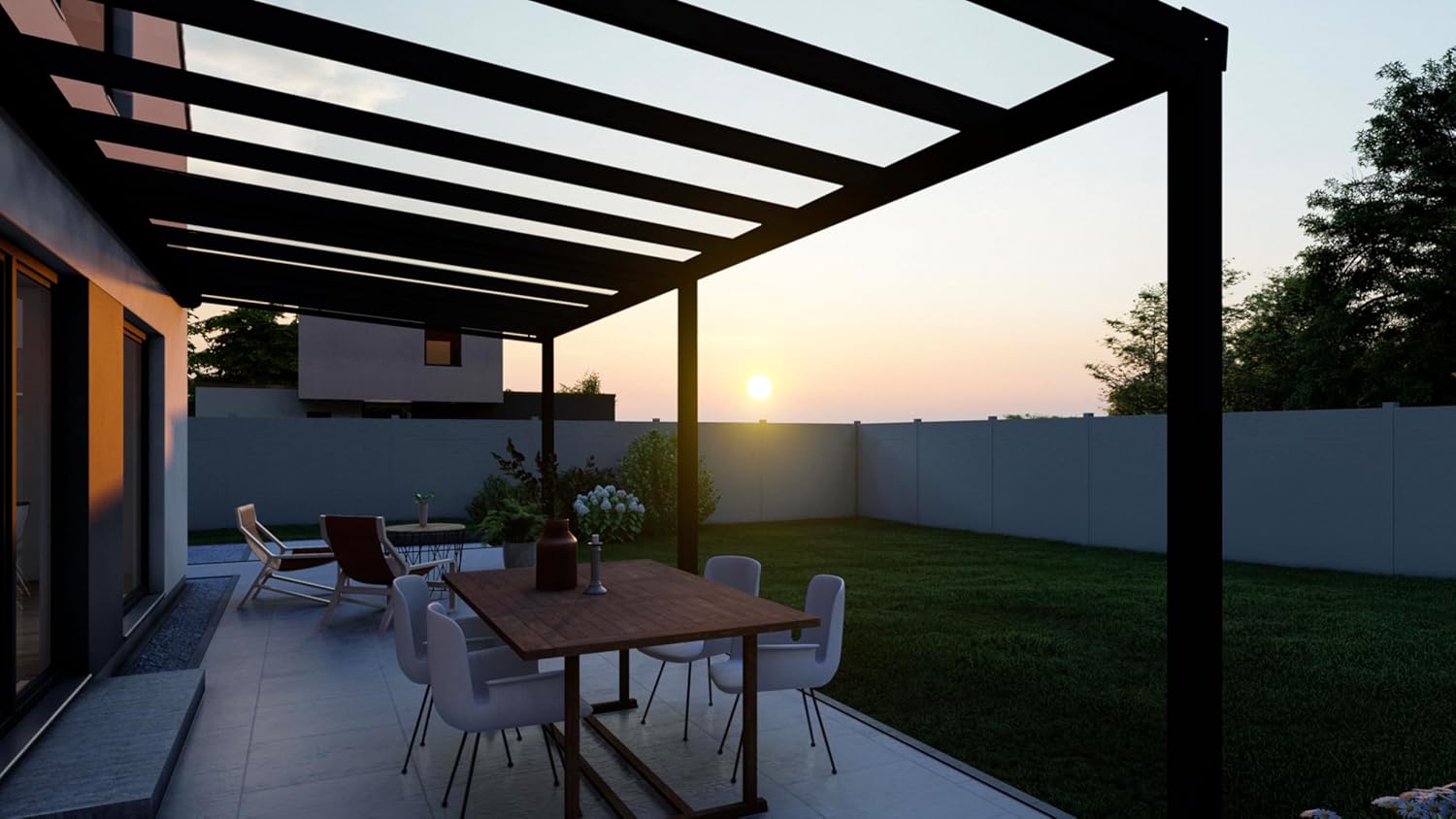 Terrassenüberdachung KD Alpha in Anthrazit mit VSG-Klarglas in 500x400cm - Terrassendach aus Aluminium - wetterfeste Überdachung