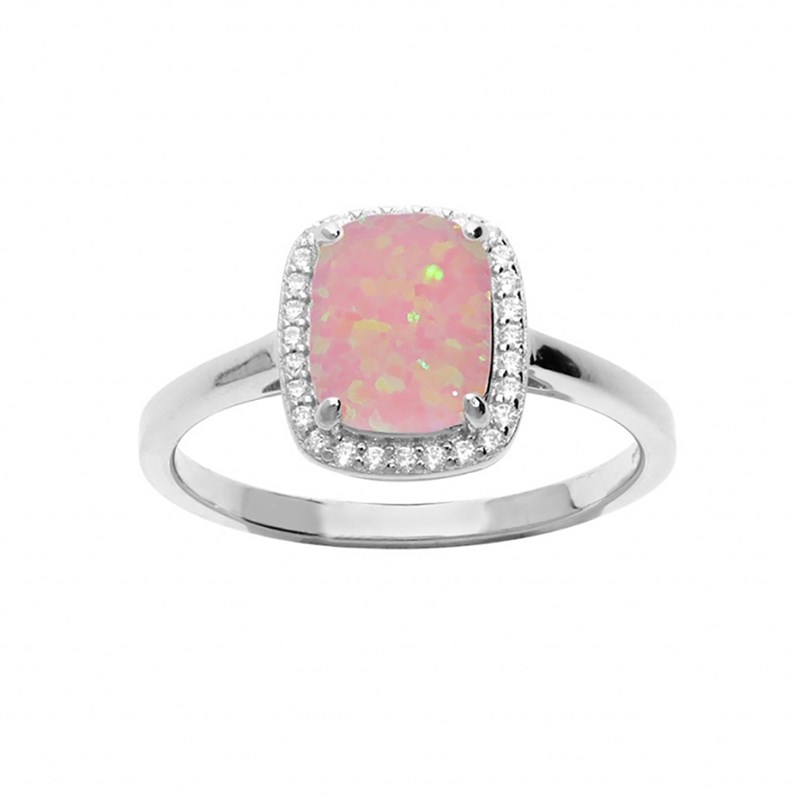 Bague Argent carrée - Opale rose