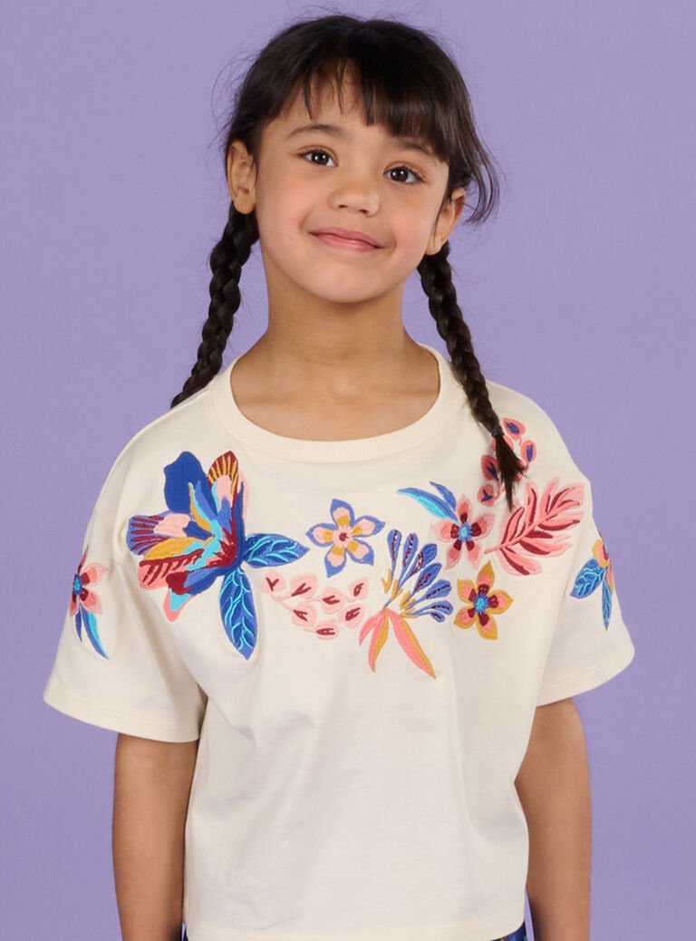 T-shirt écru foncé à motifs fleuris Enfant Fille